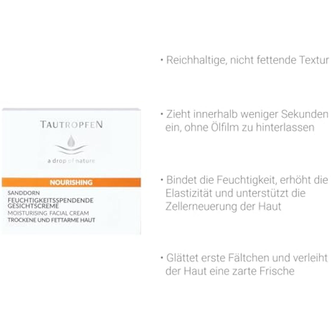 Tautropfen Sea Buckthorn Nourishing Solutions, Moisturizing Facial Cream for Dry Skin, 50 Milliliter