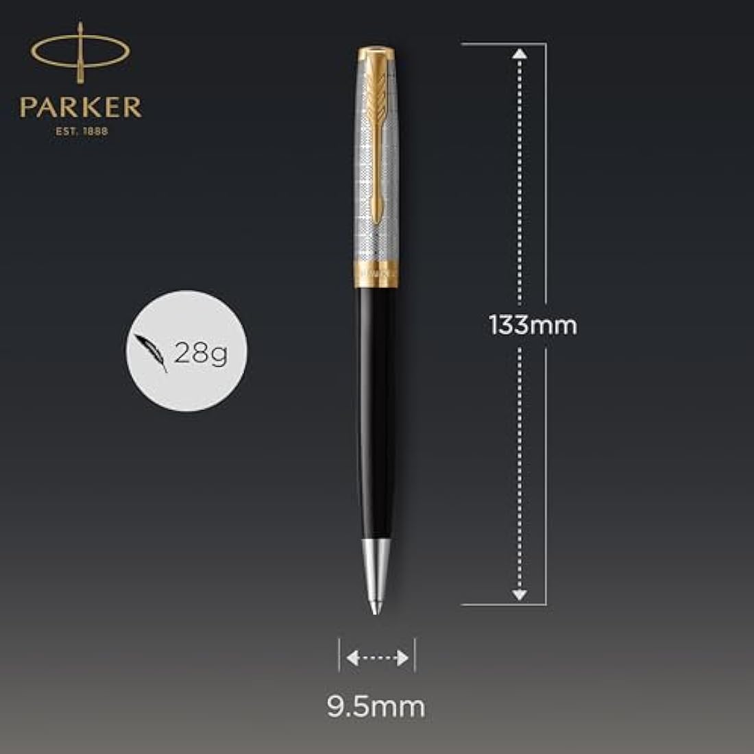 PARKER Sonnet Ballpoint Pen | Premium Metal and Black Gloss Finish with Gold Trim | Medium Point with Black Ink Refill | Gift Box