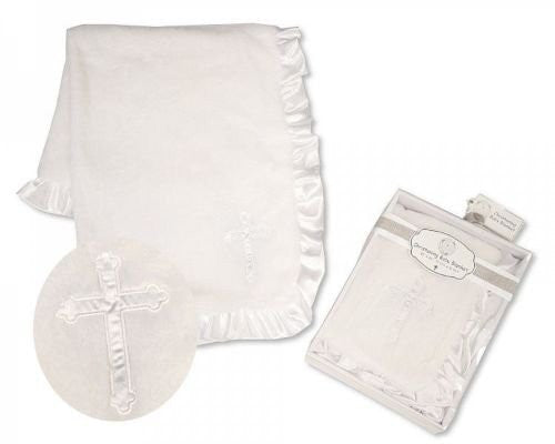 Baby White Fleece & Christening Blanket with Cross