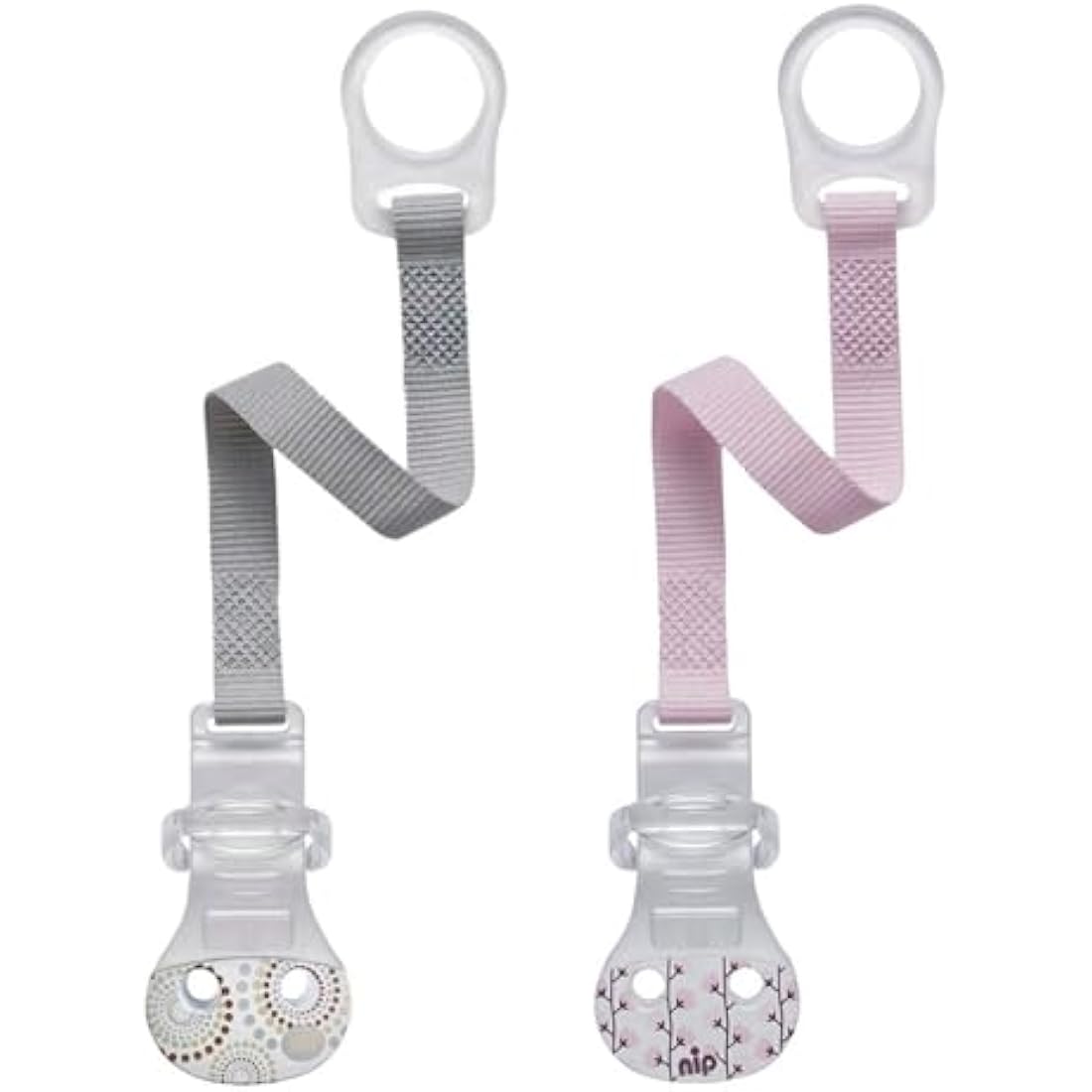 nip Dummy strap with ring, set of 2, girl, comfort closure for all dummies without ring, attachment ring made of flexible silicone, made in Germany.