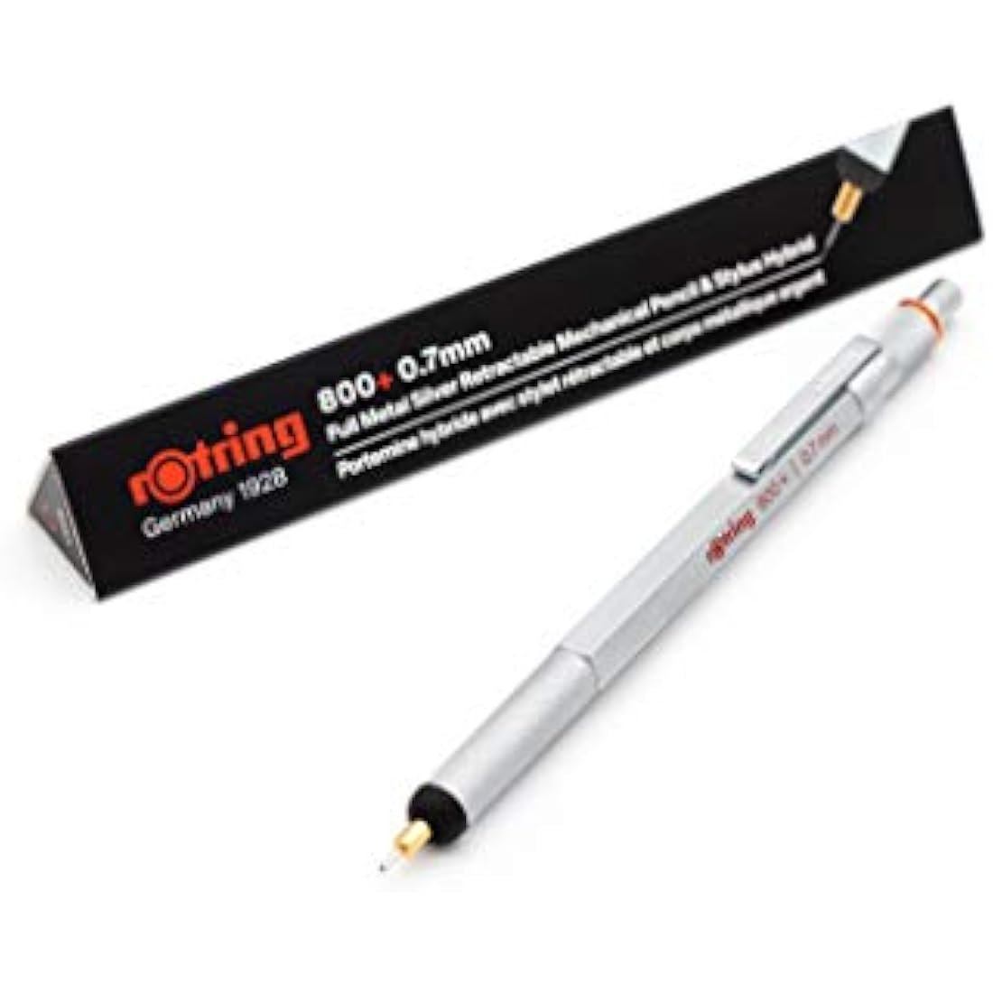 Rotring 800+ Mechanical Pencil With Touchscreen Stylus - 0.7mm - Unique Twist & Click Action - Silver Metal Barrel - Gift Boxed
