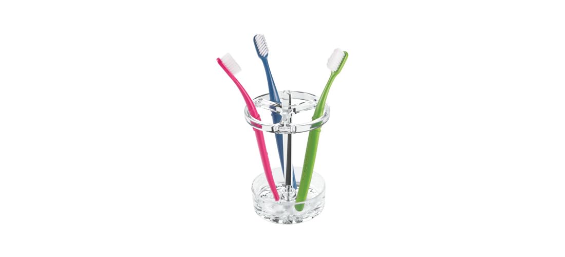 iDesign 55920 Toothbrush Holder for Bathroom, Medium Size Toothpaste Organiser Made of Plastic, Practical Bathroom Storage for Toothbrushes and