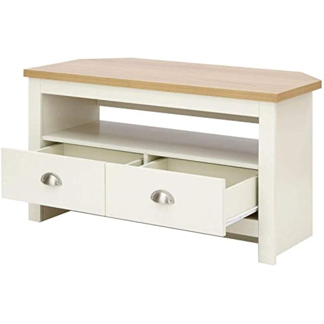 GFW Lancaster Wood Corner TV Cabinet With Shelf & Drawers, Cream, 95 x 51 x 45 cm