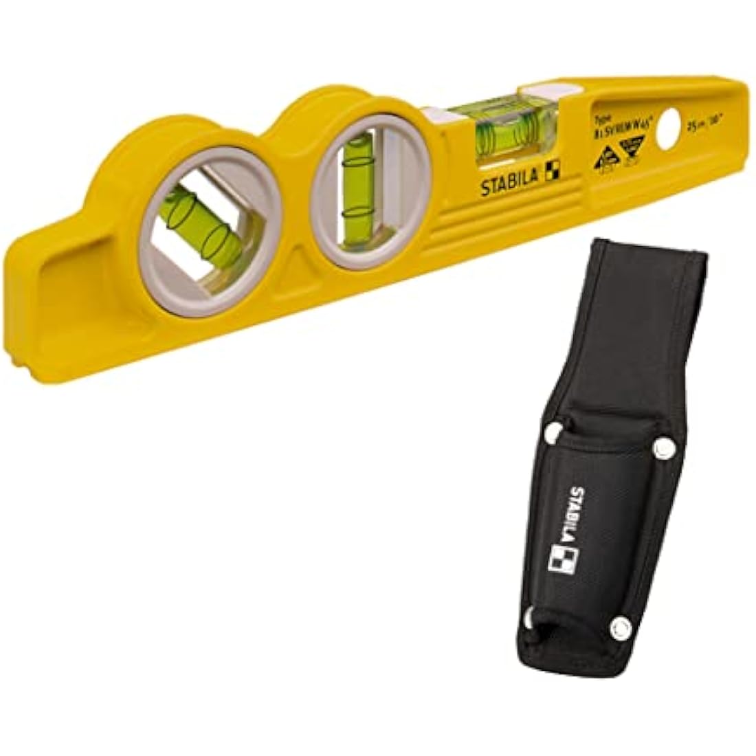 Stabila 16672/4 25 cm"Torpedo Type 81 SV REM W45" Spirit Level with Bag - Yellow/Black