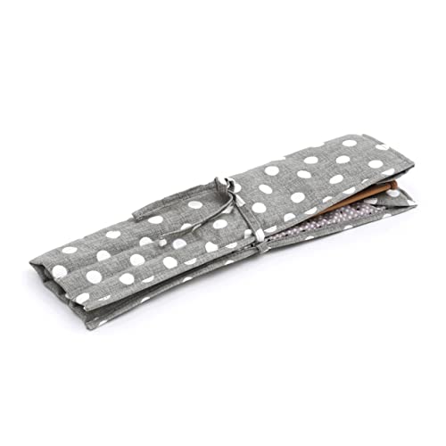 Hobby Gift Knitting Pin Wrap, Filled, Grey Linen Polka Dot