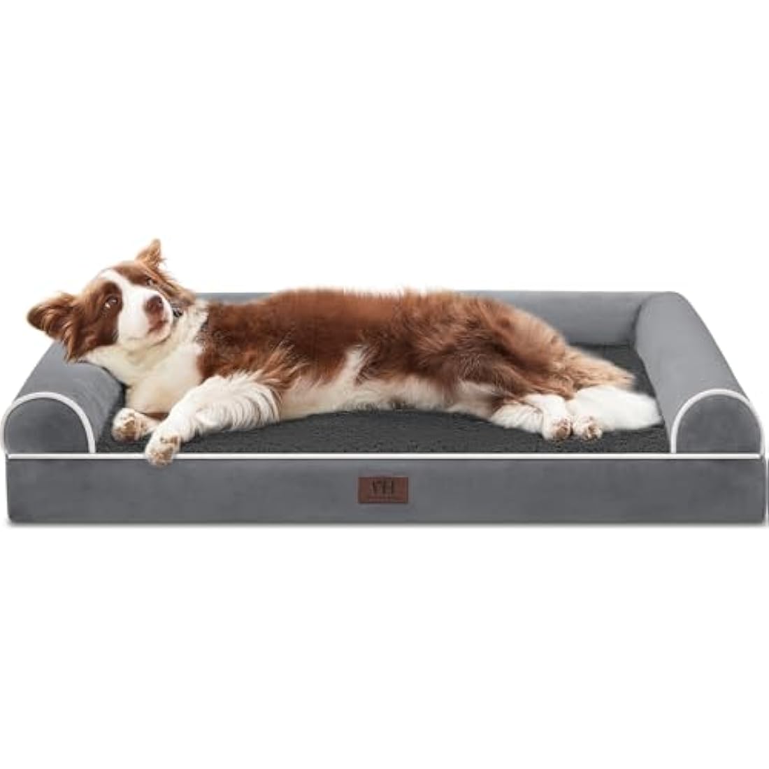 WESTERN HOME Dog Beds Large Washable,Soft Orthopedic Dog Beds with Removable Washable Cover with U-Shape Bolster Dark Grey,91 x 68 x 16.5 cm