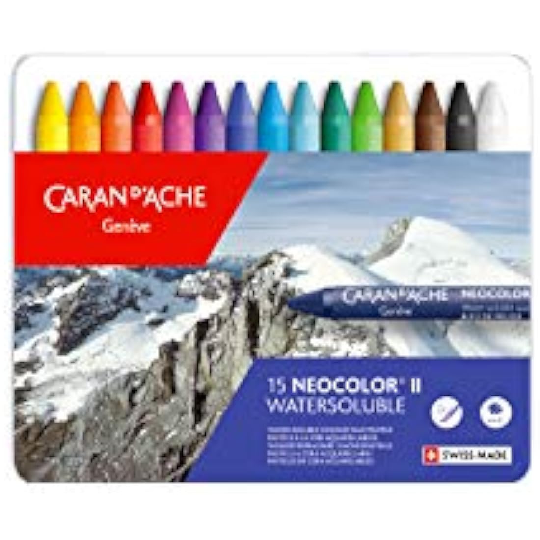 Creative Art Materials"Caran D'Ache NeoColor II" Water Soluble Wax Pastel Set, Multi-Colour, Pack of 15