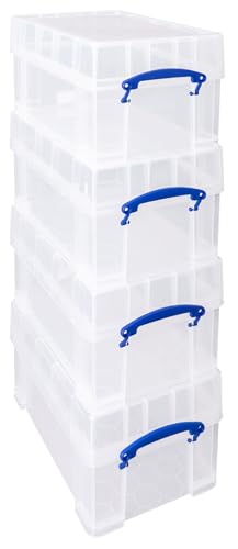 Really Useful Box Plastic Storage 9 Litre Clear with XL Lid (Pack of 4)