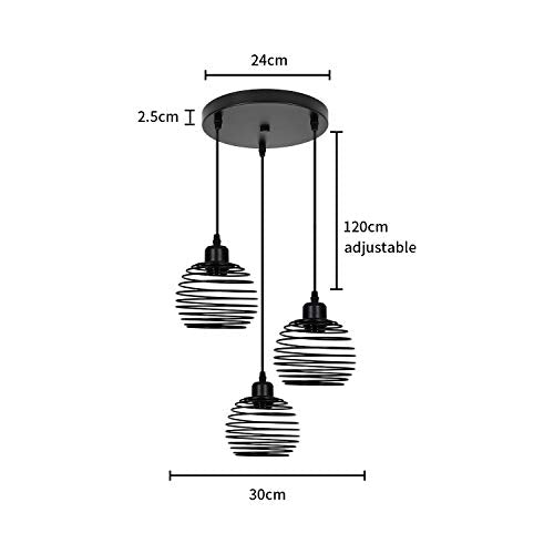 ZMH Industrial Ceiling Pendant Light 3-flame cage vintage hanging lamp retro dining table pendant light in black and gold,3 x E27 max.40 watts, for