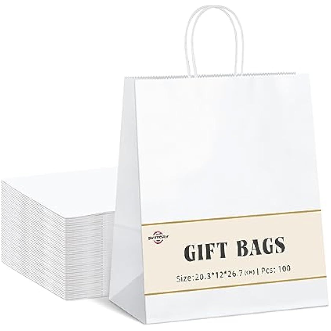 Switory Small Paper Bags with Handles, 100pcs White Gift Bags and Party Thank You Bags for Party Favor,Christian,Thanksgiving, Christmas, Birthday,Wedding,8x4.75x10.5 Inch,