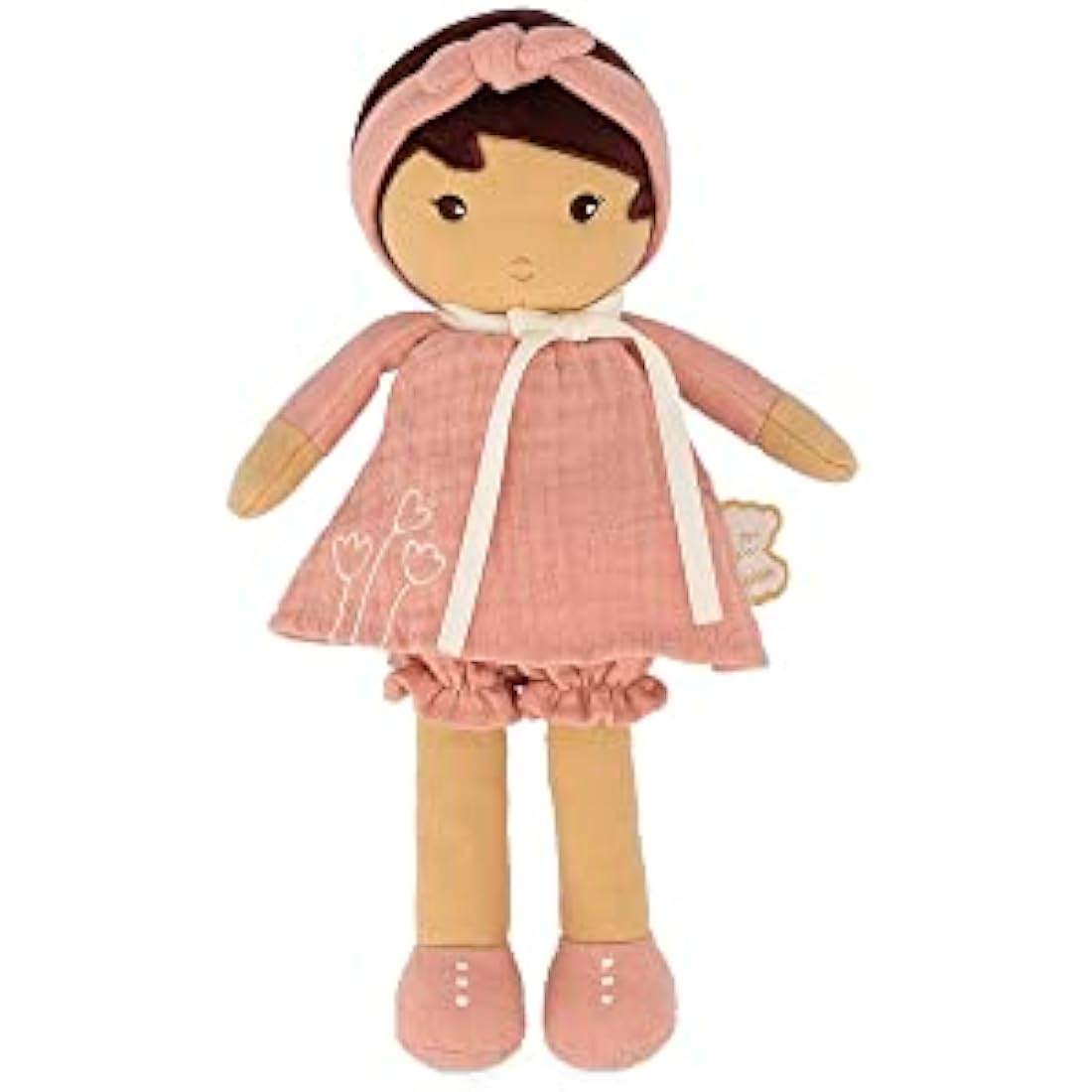 Kaloo - Tendresse - Amandine - My 1st Soft Doll - 25 cm Fabric - Pink Muslin Dress - Olive Skin - Pretty Gift Box and Customisable Ribbon - 0 Months +, K200004, MEDIUM