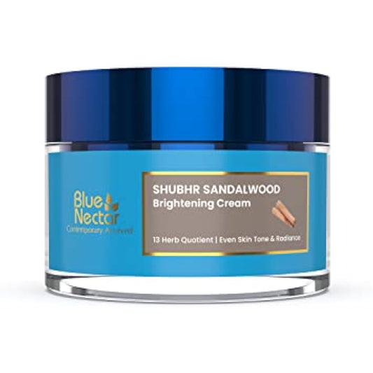 Blue Nectar Ayurvedic Brightening and Hydrating Face Cream | Daily Face Moisturiser with Sandalwood, Turmeric, Almond Oil (13 herbs, 50g)
