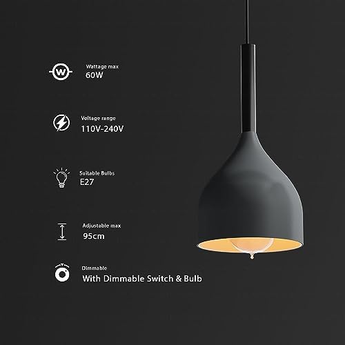 LEDSone Modern 3 Light Pendant Ceiling Lamp Adjustable Height Metal Shades 50cm Bar Nordic Style Hanging Fixture for Dining Room, Kitchen Island, Living Room, Bedroom