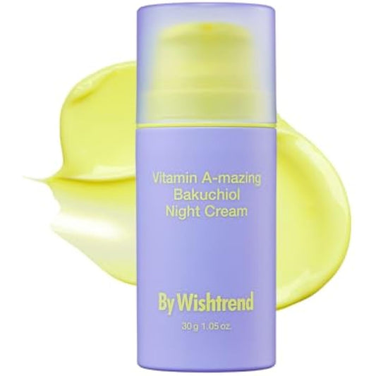 BY WISHTREND Vitamin A-mazing Bakuchiol Retinal Night Cream, Korean Retinol Alternative, Anti-Aging, For fine line, saggy, dry skin for sensitive skin, 1.05 oz, 30g