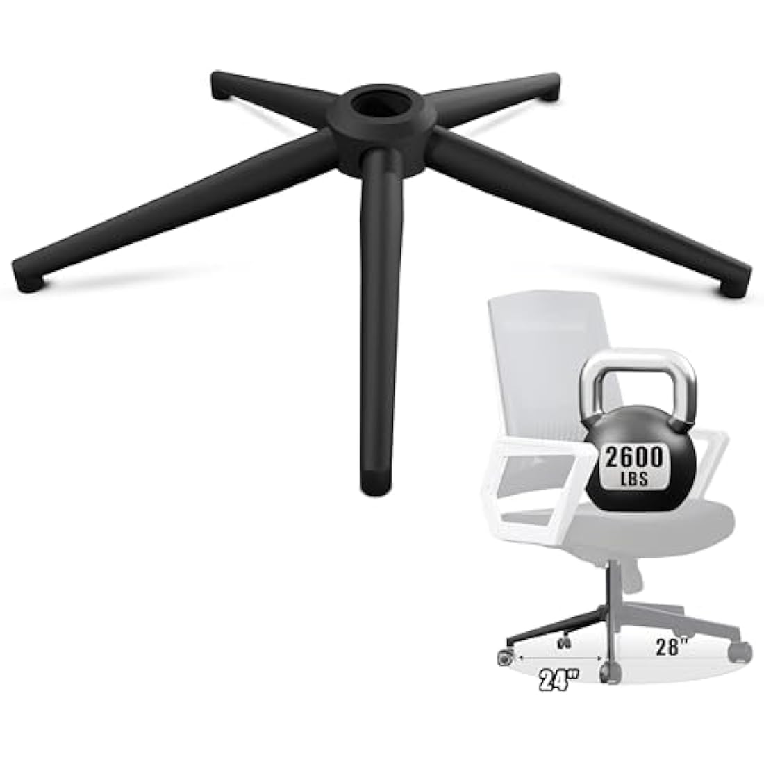 Sytopia Office Chair Base Replacement 24'' - Office Chair Base with Reinforced Metal Legs 2600lbs, Bottom Part Universal Fit for Universal Gas Cylinder & Casters – Matte Black