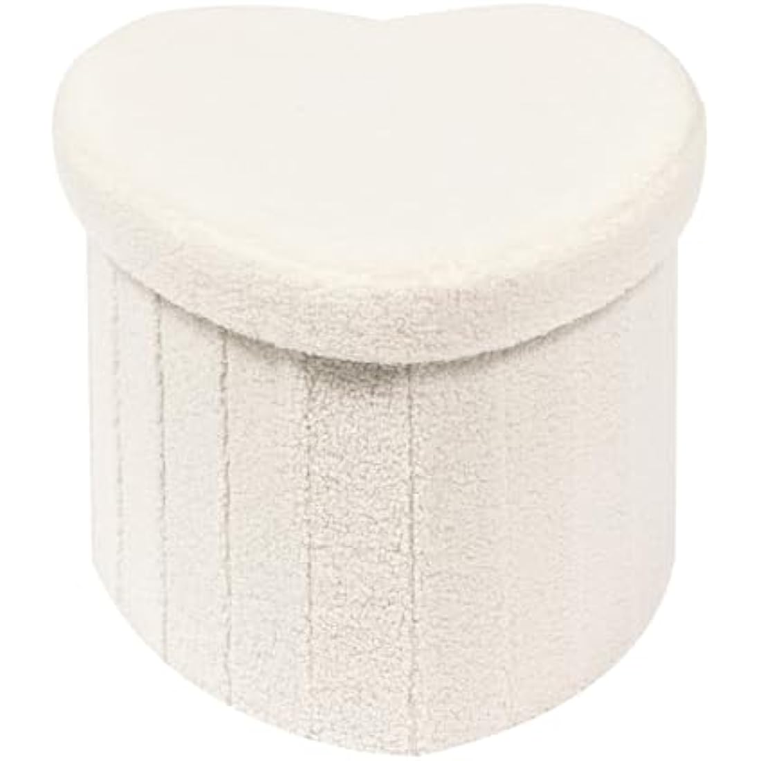 Bonlife White Boucle Ottoman with Storage,Foldable Footstool for living room,Toy Chest,Storage Seat Teddy Heart Shape Footrest,38X38X32cm