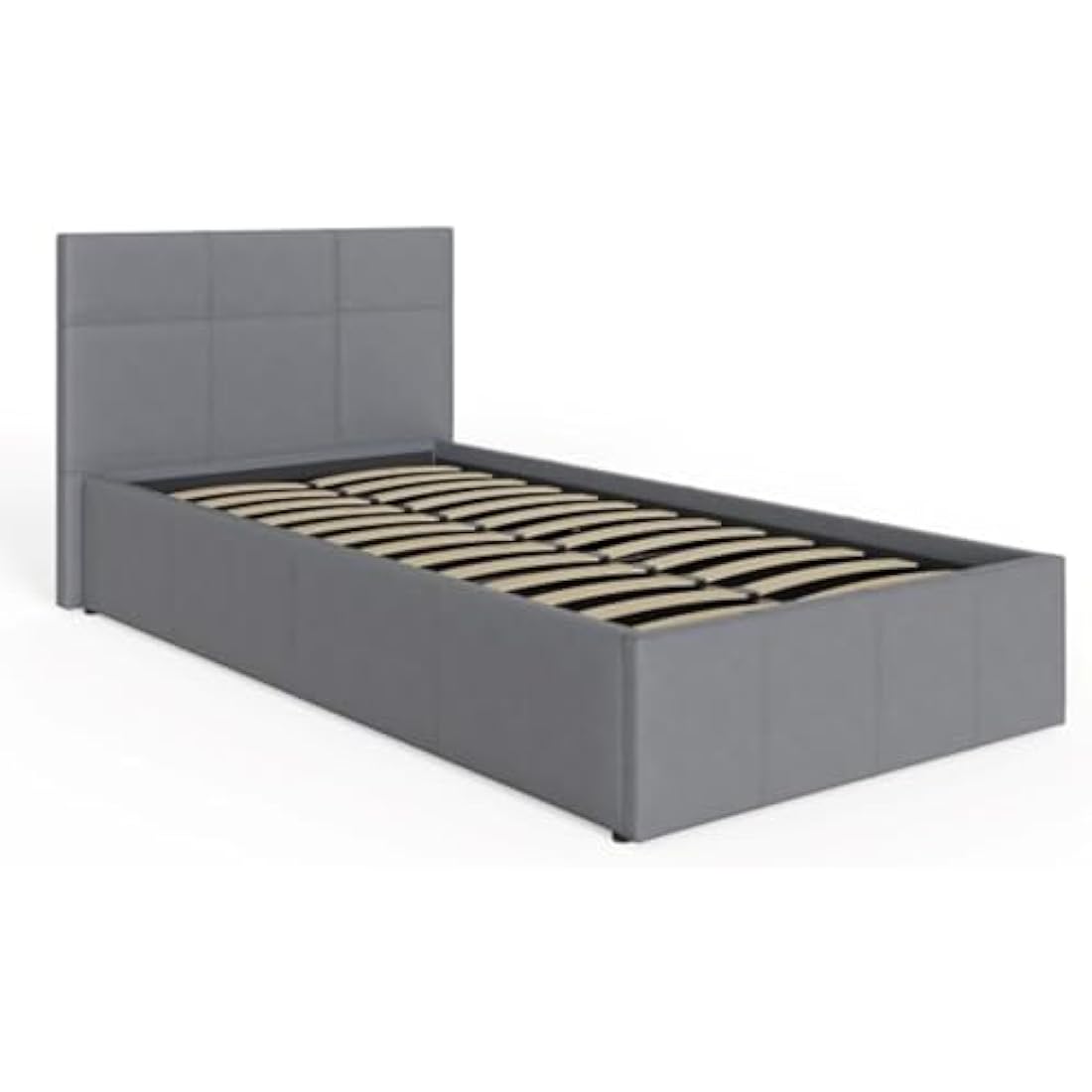 GFW Classic Leather Upholstered Ottoman Storage Bed With Gas Side Lift & Under Bed Storage, Single, Grey