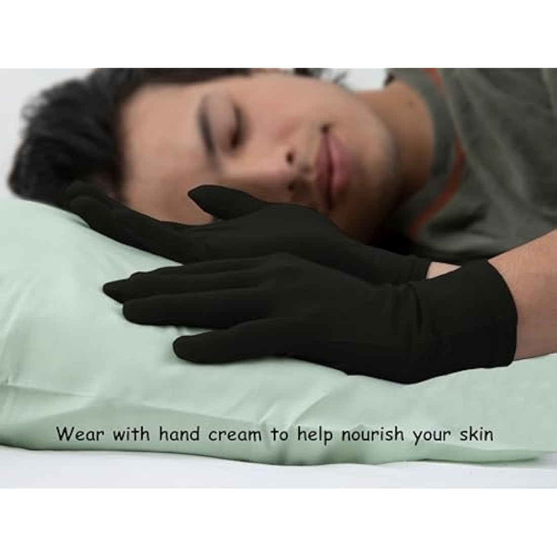 Bamboo Gloves for Eczema, Black, Medium, Women and Men, Dry Hands, Overnight Moisturising Gloves, 3 Pairs