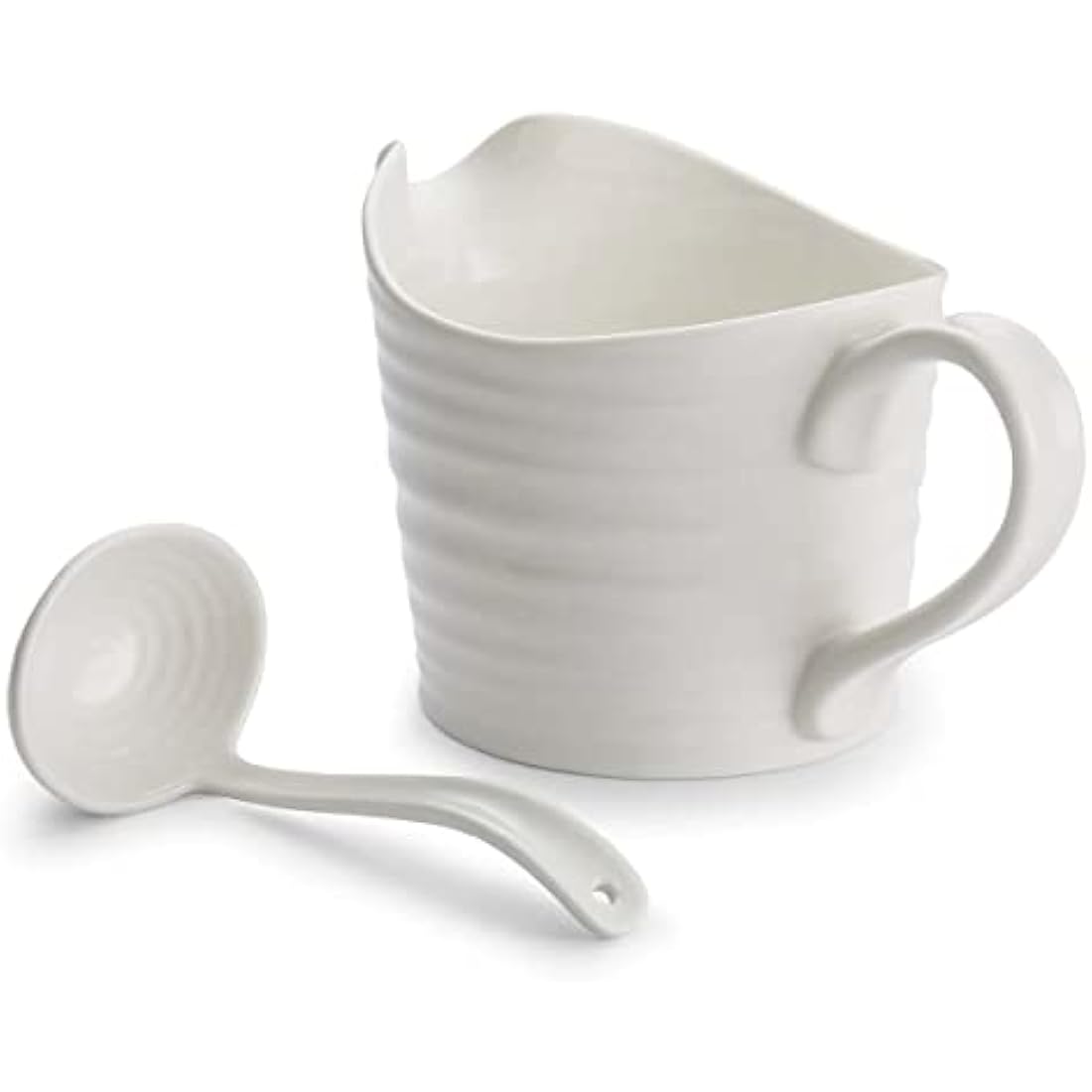 Portmeirion Home & Gifts CPW78895-XP Sauce Jug & Mini Ladle, Porcelain, White, 18.5 x 11 x 13 cm