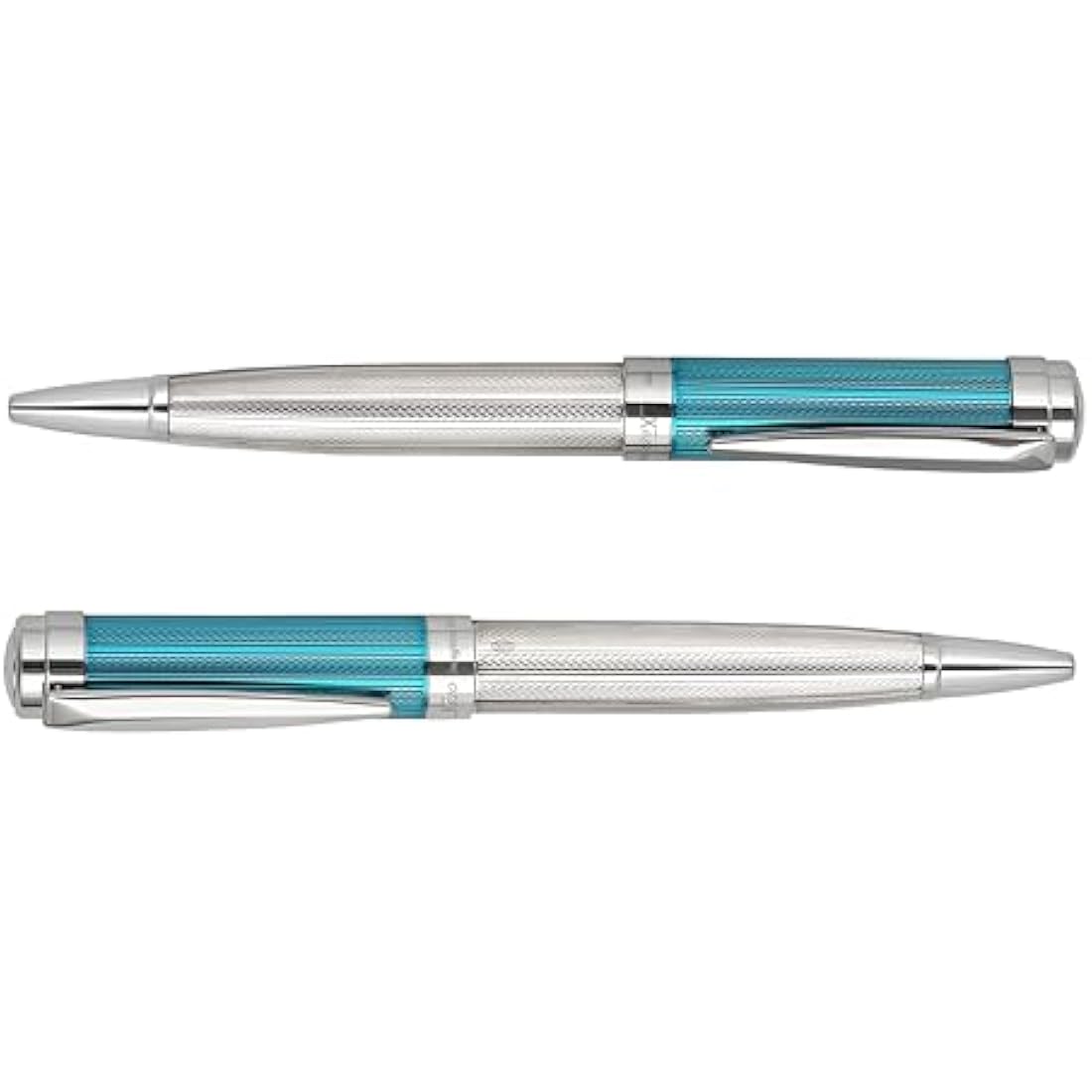 Xezo Incognito Twist-Action Ballpoint Pen, Solid 925 Sterling Silver with Azure Blue Lacquered Cap. Pure Platinum Plated. Weighty & Diamond-Cut Engraved. Limited Edition