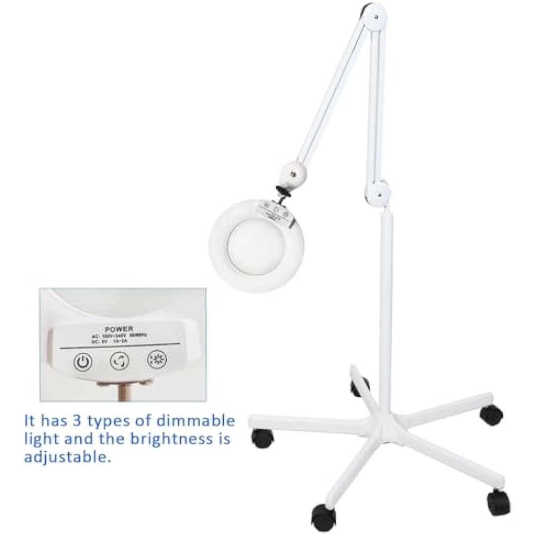 Sanqiao 5X Magnifying Vertical Lamp Floor Stand LED Magnifier Lamp Adjustable Beauty Light Beauty Salon Tattoo Nail Skin White
