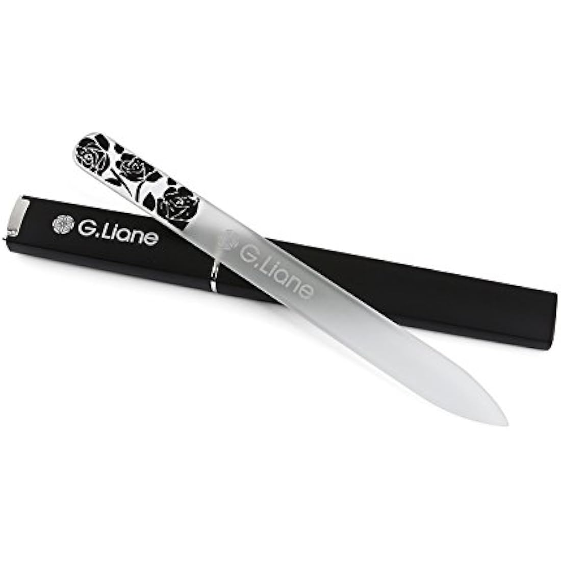 G.Liane Crystal Glass Nail File Professional Double Sided Etched Crystal Nail Files Set for Nail Art & Nail Care Alternative to Metal Nail Files Emery Boards & Buffer (Rose Black)
