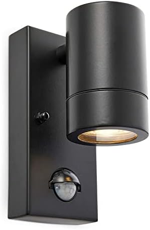 National Lighting PIR Outside Lights - Outdoor Security Lights - Matt Black Motion Sensor Presence Detector External Lantern Light - IP44 Rated 7W 240V LED GU10 Lamp (Not Included)