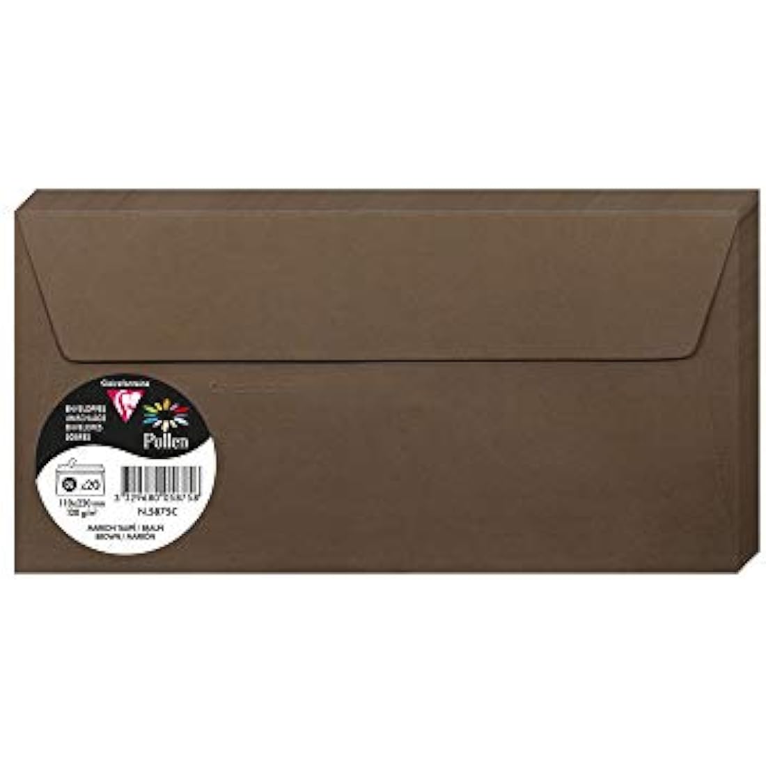 Clairefontaine - Ref 5875C - Pollen Adhesive Envelopes (Pack of 20) - DL Sized, 120gsm Paper, Printer-Compatible, Acid Free, Adhesive Strip for Easy Seal - Brown