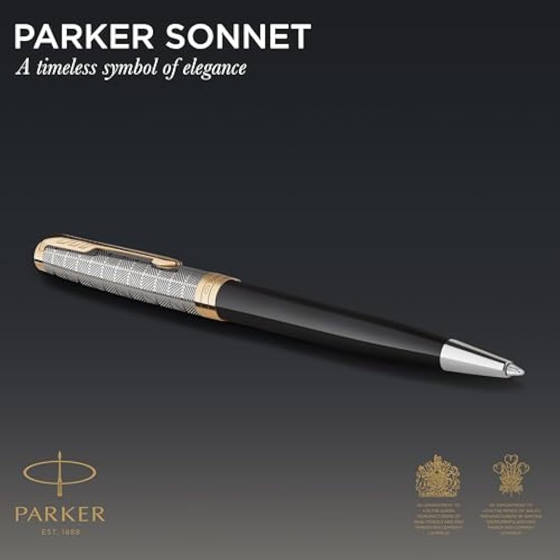 PARKER Sonnet Ballpoint Pen | Premium Metal and Black Gloss Finish with Gold Trim | Medium Point with Black Ink Refill | Gift Box