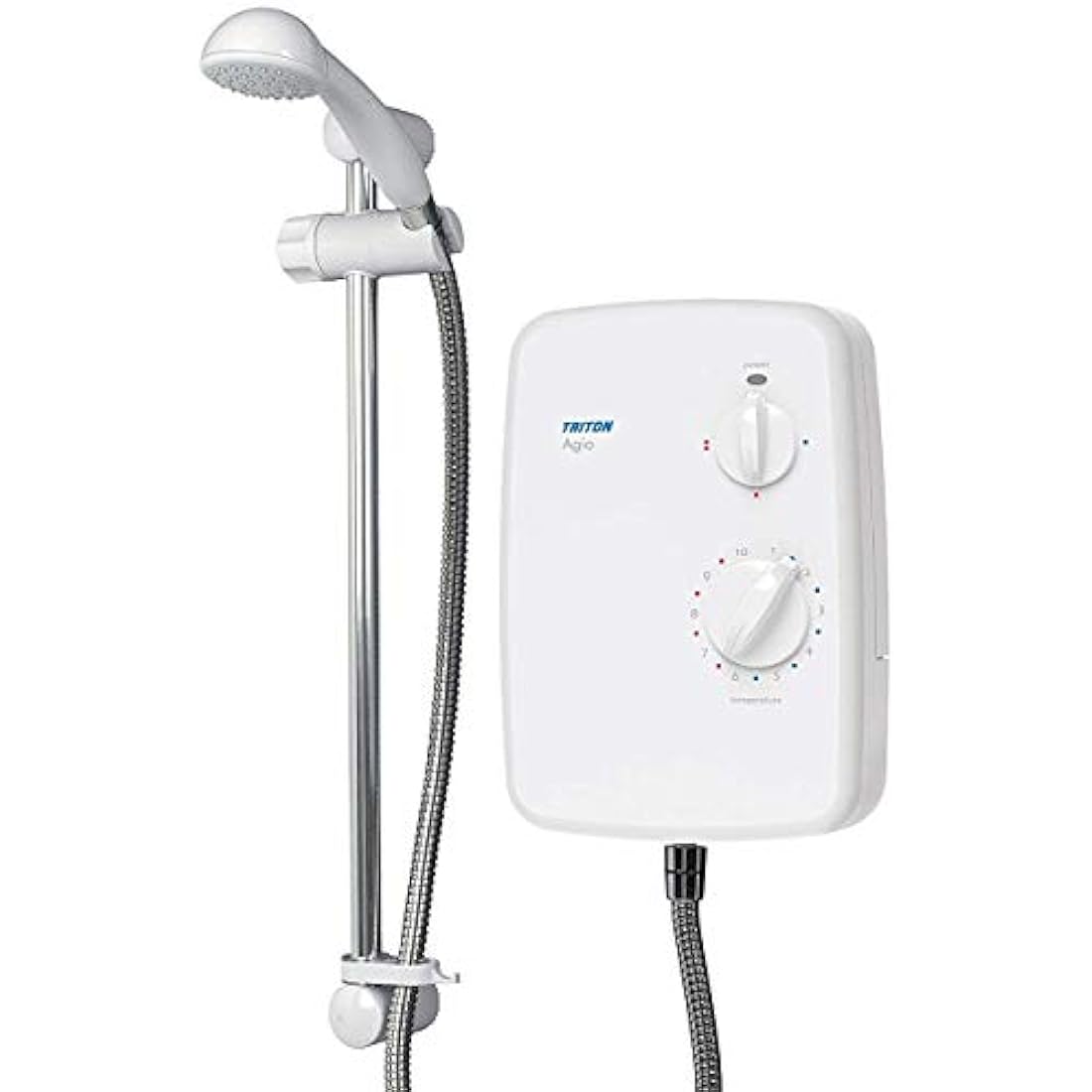 Triton Showers | Agio | Shower Electric | 8.5 KW | Triton Showers Shower I White I Electrical Showers | with Showerhead and Anti Twist Hose | Best Electric Shower Units for Bathrooms - Chrome Finish