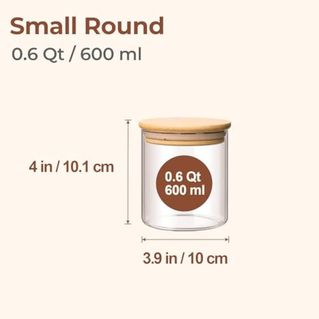 ComSaf Airtight Glass Food Storage Jars Set of 6, 600ml Clear Glass Food Storage Container with Sealing Wooden Lid, Stackable Spice Jar, Round Kitchen Canister for Sugar, Tea, Coffee bean, Pasta
