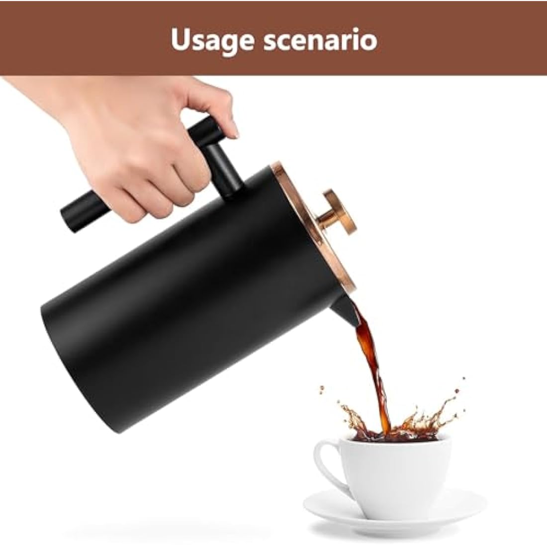 Wrobic Cafetiere French Press Coffee Maker, 1000ml/34oz Double-Wall Insulated Stainless Steel, 3 Level Filtration System, French Press for Home, Camping and Office (6 cup to 8 cup Black)