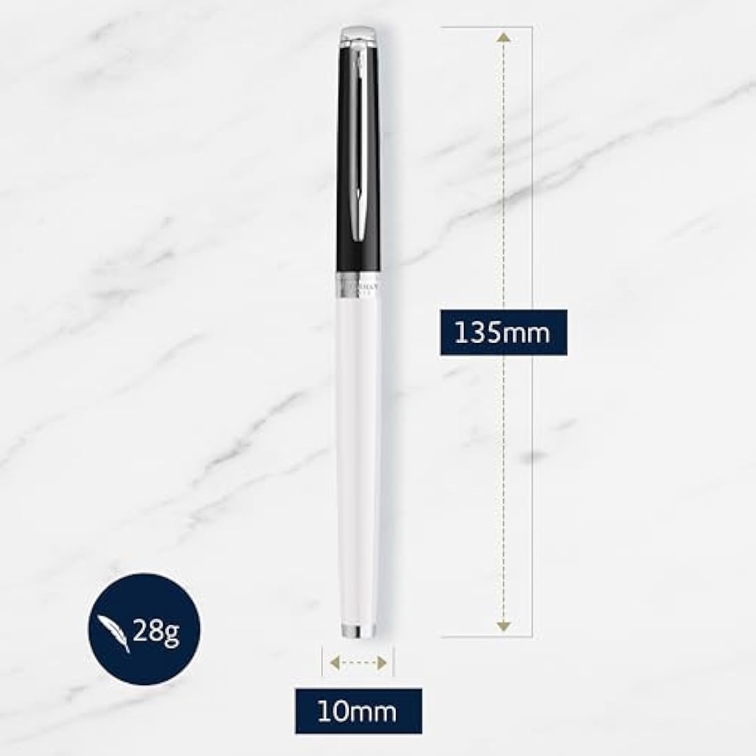 Waterman Hémisphère Fountain Pen | Black & White Lacquer with Palladium Coated Trim | Stainless steel Medium Nib | Blue Ink | Gift Box