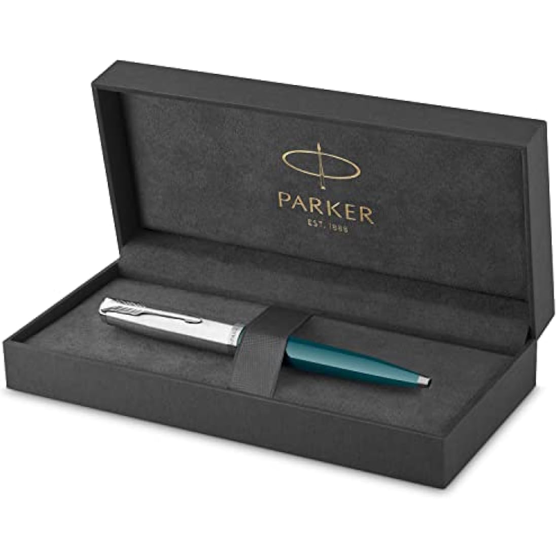 Parker 51 Ballpoint Pen | Teal Blue Barrel with Chrome Trim | Medium Point with Black Ink Refill | Gift Box