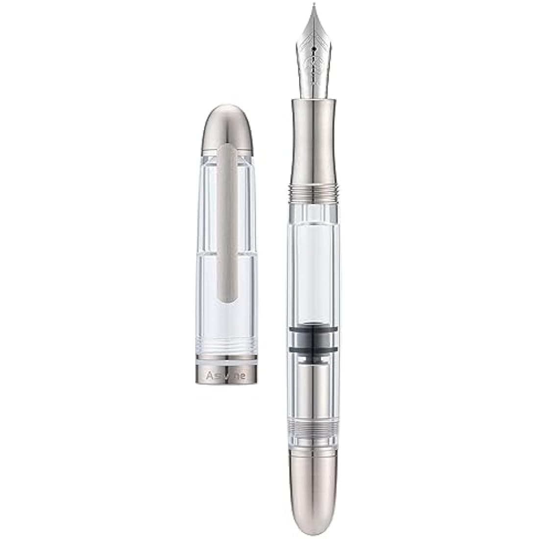 Asvine P36 Titanium Fountain Pen Piston Filling, Bock Fine Nib Clear Transparent Acrylic Smooth Writing Pen Case Set, Torpedo shape