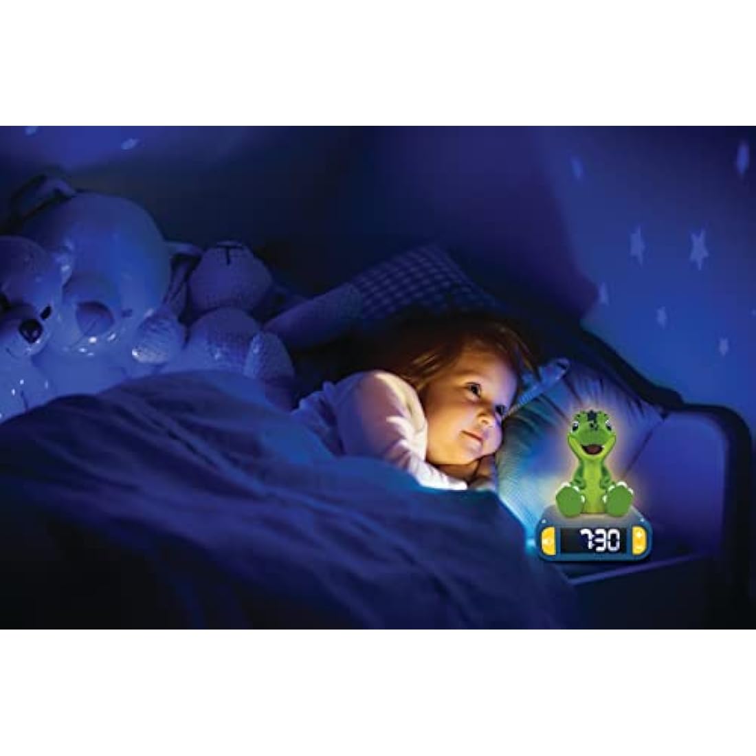 LEXIBOOK, Dinosaur, Nightlight alarm clock, Sounds and Melodies, LCD Backlit screen, Luminous, Snooze, Blue/Green, RL800DINO