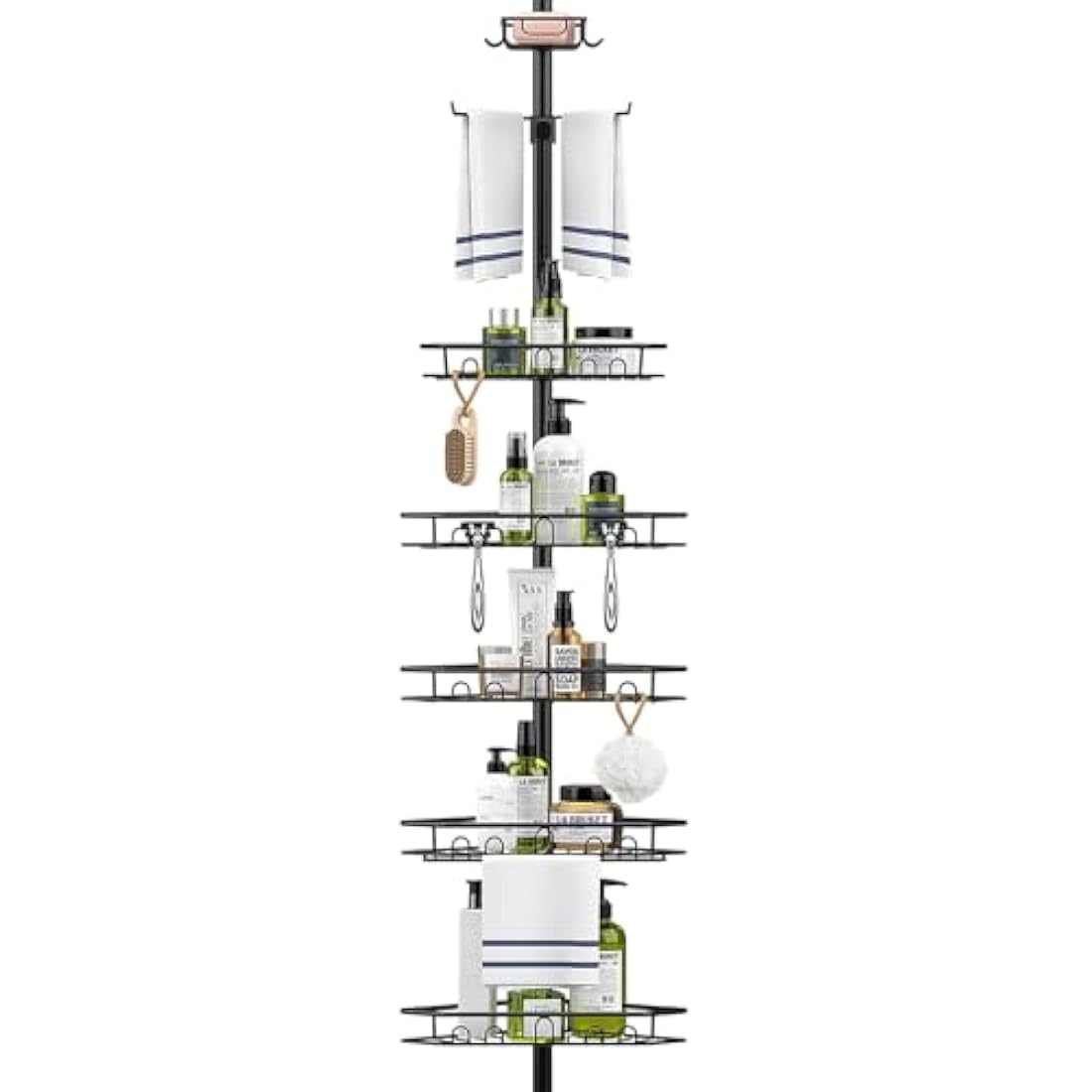 Mutool 7 Tier Adjustable Corner Shower Shelf, Telescopic Shower Caddy with Soap and Towel rack, No Drilling Bathroom Storage Organizer for Shampoo Accessories (Black)