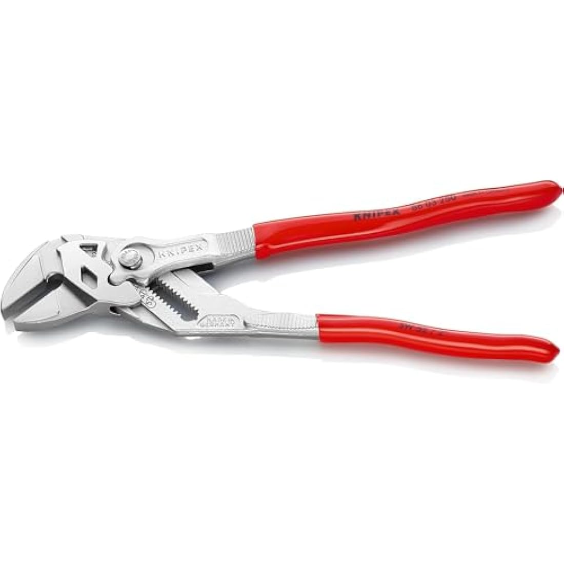 KNIPEX Pliers Wrench, Chrome-Plated, 250 mm, Grips Continuously Up to 52 mm, Fine Adjustment by Button Push, Adjustable Wrench, 86 03 250