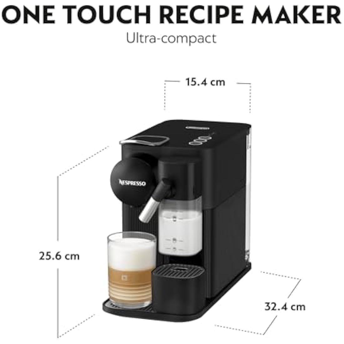 Nespresso Lattissima One Coffee Machine by De'Longhi for Original Coffee Pods, Latte, Cappuccino, Integrated Milk Frother, Starter Capsule Set Included, EN510.B, Black