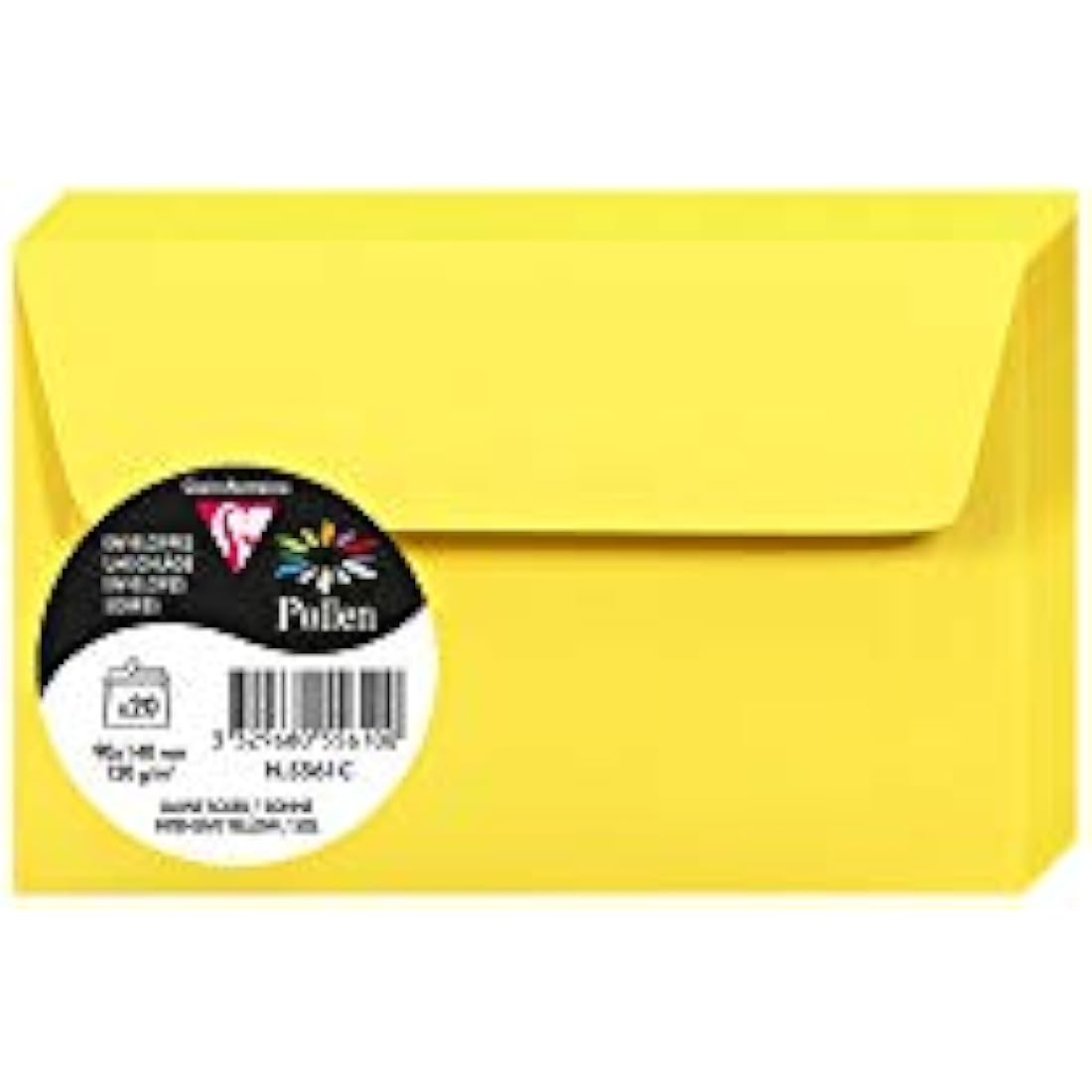 Clairefontaine - Ref 5561C - Pollen Adhesive Envelopes (Pack of 20) - 90 x 140mm Sized, 120gsm Paper, Printer-Compatible, Acid Free, Adhesive Strip for Easy Seal - Intensive Yellow