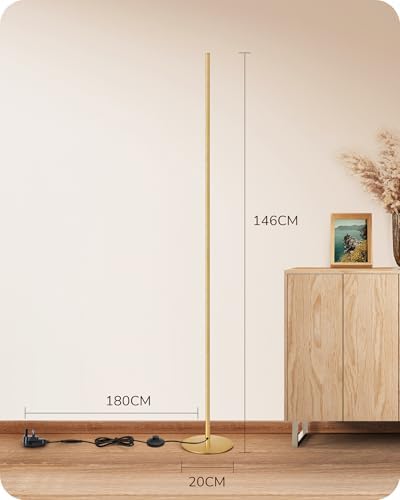EDISHINE LED Floor Lamp, 146cm Minimalist Dimmable Standing Lamp with Foot Switch, Stepless Dimming, Tall Corner Lamp for Living Room, Bedroom, Office, 3000K, Gold
