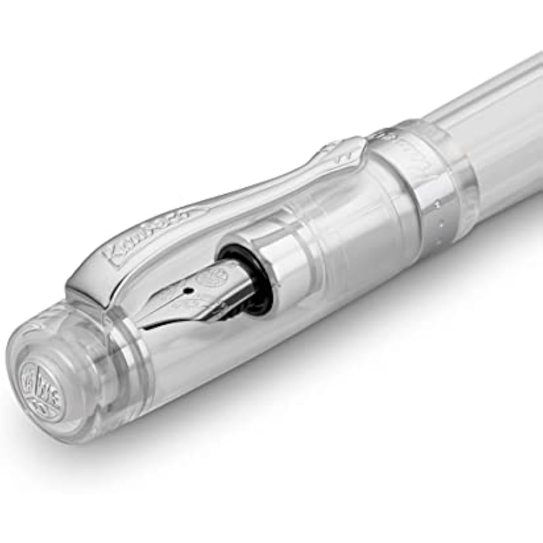 Kaweco STUDENT Transparent Fountain Pen I Premium Acrylic Fountain Pen for Ink Cartridges I Nostalgic Fountain Pen in Transparent with Silver Details I Student Pen 16 cm I Nib: M (Medium)