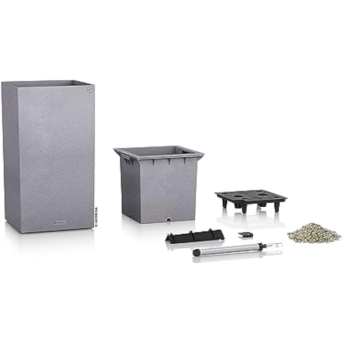 Lechuza Self Watering Plant Pot CANTO Stone 40 High Large Plastic Indoor and Outdoor Plant Pot with Drainage Hole H70 L40 W40 cm Stone Grey