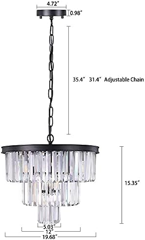 Wellmet 20 inch Crystal Chandelier, 3-Tier Contemporary Modern Bathroom Chandeliers, 7-Light Adjustable Hanging Pendant Ceiling Light for Bedroom, Entryway, Dining Room, Girls Room, Foyer