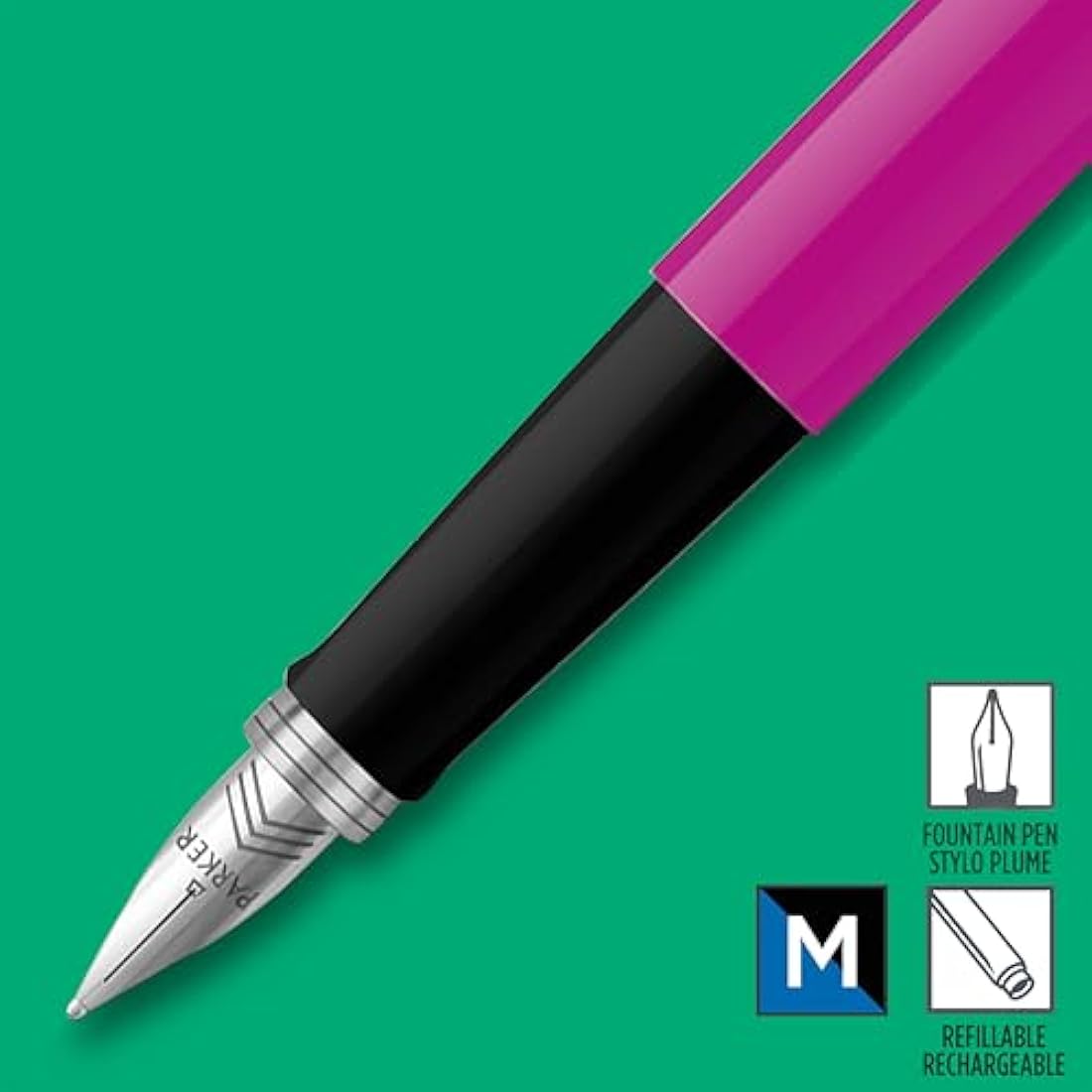 Parker Jotter Originals Fountain Pen | Classic Magenta Finish | Medium Nib | Blue & Black Ink