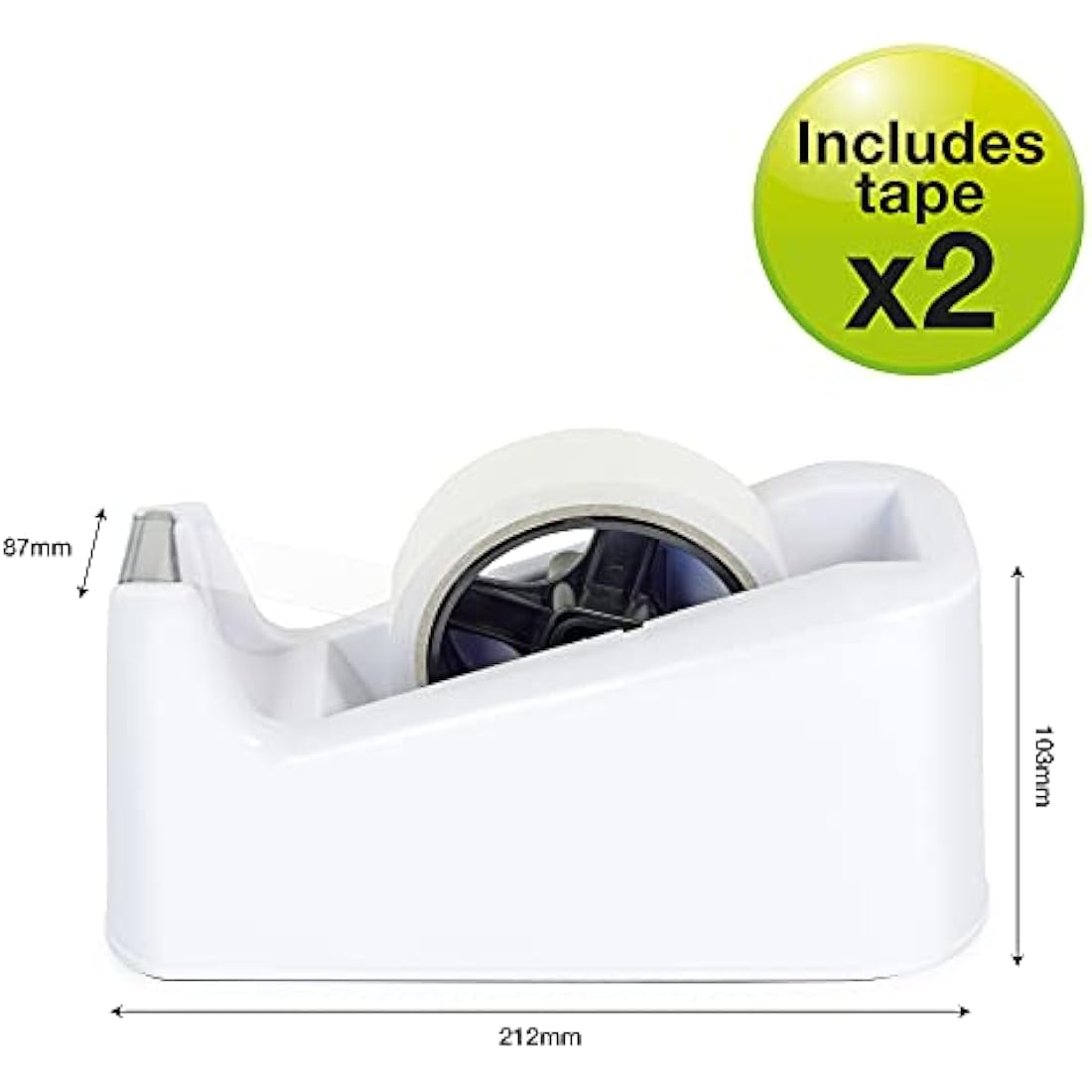 Rapesco 1486 500 Heavy Duty Tape Dispenser with 2 Tape Rolls, White