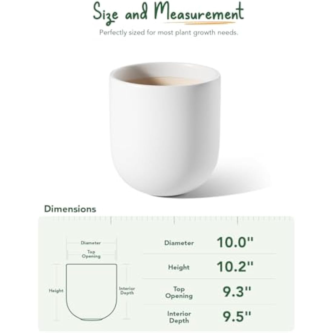 LE TAUCI 25 cm Plant Pot, Ceramic Pots for Plants with Drainage Holes and Rubber Plug, Plant Pots Indoor Outdoor for Home Garden Patio Office, Cylinder Flower Pot, White