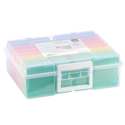 Vaessen Creative Transparent Carry Case with Lid and 16 Colourful Containers, for Cutting Dies, Photos and Other Craft Supplies, 50 x 30 x 13 cm, 37,5