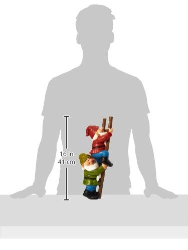 Design Toscano QM2360100 Up the Ladder Climbing Gnomes Funny Gnome Garden Statue, 28 cm, Polyresin, Full Color