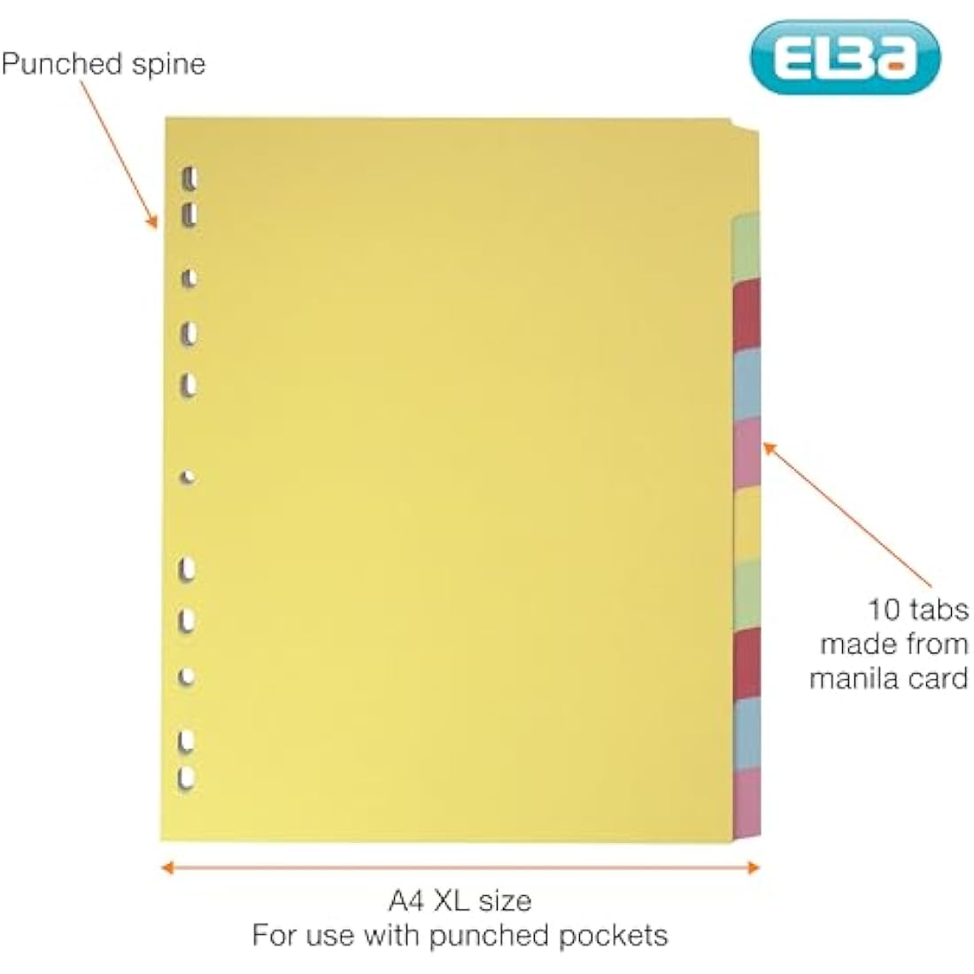 Elba A4+ (Extra Wide), 10 Part Card Dividers, Assorted, 10 Sets